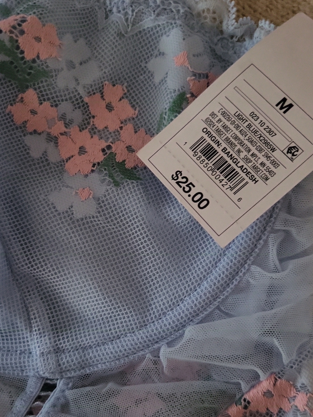 Auden Pale Blue Longline Floral Lace Bralette with Pink Embroidery - Picture 8 of 8